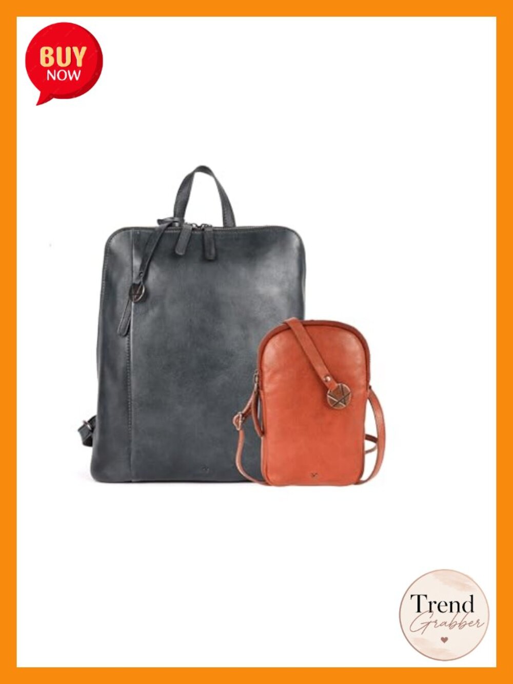 Genuine Leather Backpack & Crossbody Bag Set Adjustable Straps Women